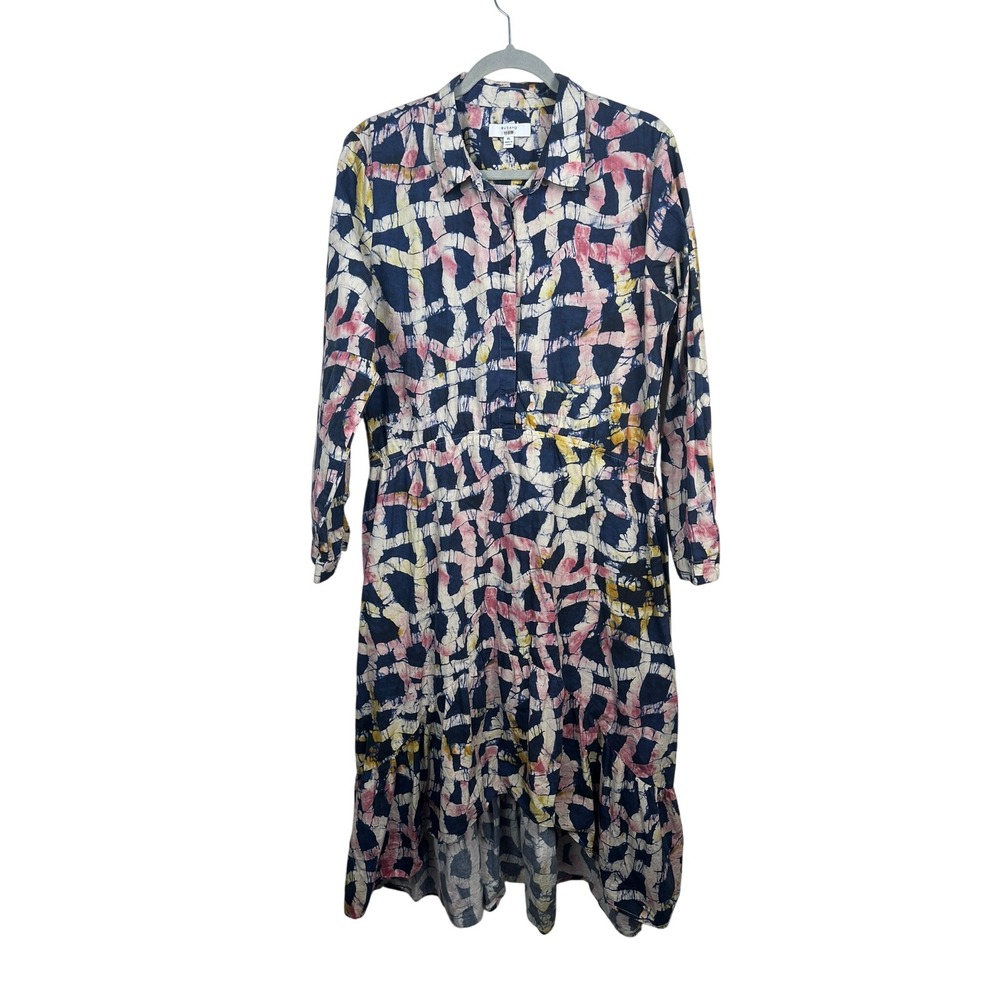 Busayo Shirt Dress Womens XL Navy Pink Batik Cotton High-Low Excellent Tiered
